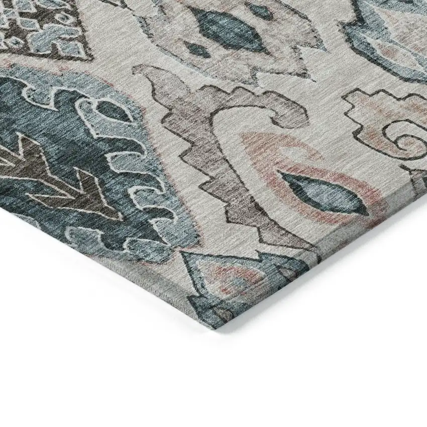 Beige Teal Blue And Copper Moroccan Washable Indoor Outdoor Area Rug Photo 5