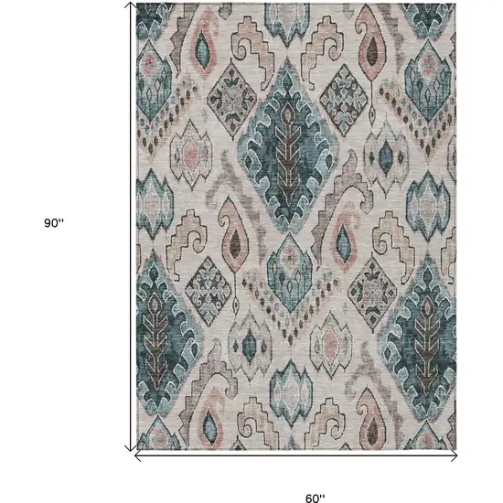 Beige Teal Blue And Copper Moroccan Washable Indoor Outdoor Area Rug Photo 3