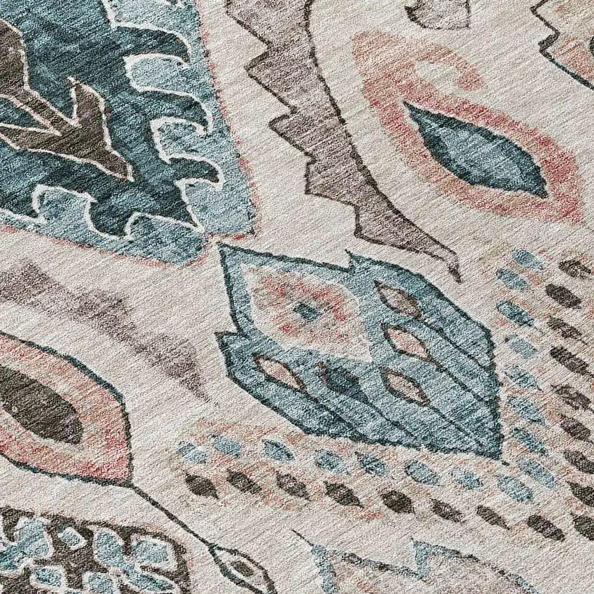Beige Teal Blue And Copper Moroccan Washable Indoor Outdoor Area Rug Photo 6