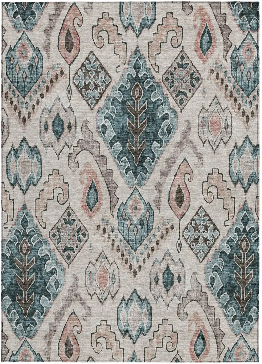 Beige Teal Blue And Copper Moroccan Washable Indoor Outdoor Area Rug Photo 8