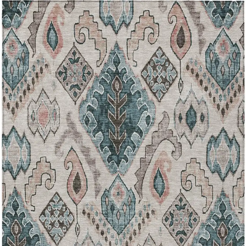 Beige Teal Blue And Copper Moroccan Washable Indoor Outdoor Area Rug Photo 7