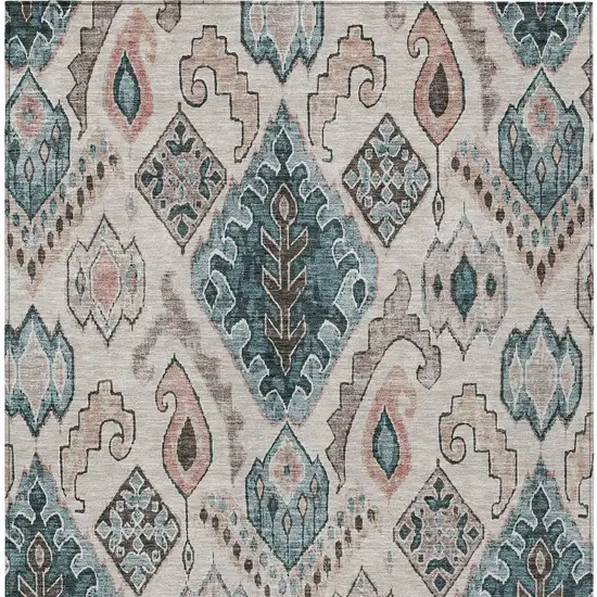 Beige Teal Blue And Copper Moroccan Washable Indoor Outdoor Area Rug Photo 7