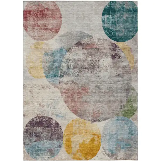 Beige Teal Blue And Gold Geometric Washable Indoor Outdoor Area Rug Photo 1