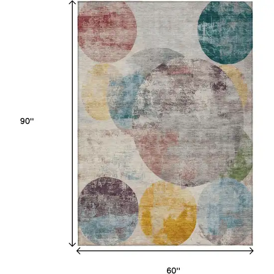 Beige Teal Blue And Gold Geometric Washable Indoor Outdoor Area Rug Photo 7