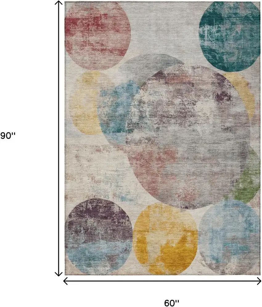 Beige Teal Blue And Gold Geometric Washable Indoor Outdoor Area Rug Photo 7