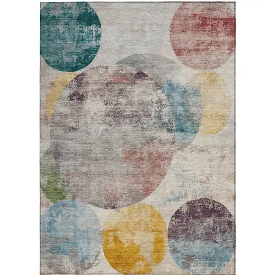 Beige Teal Blue And Gold Geometric Washable Indoor Outdoor Area Rug Photo 3