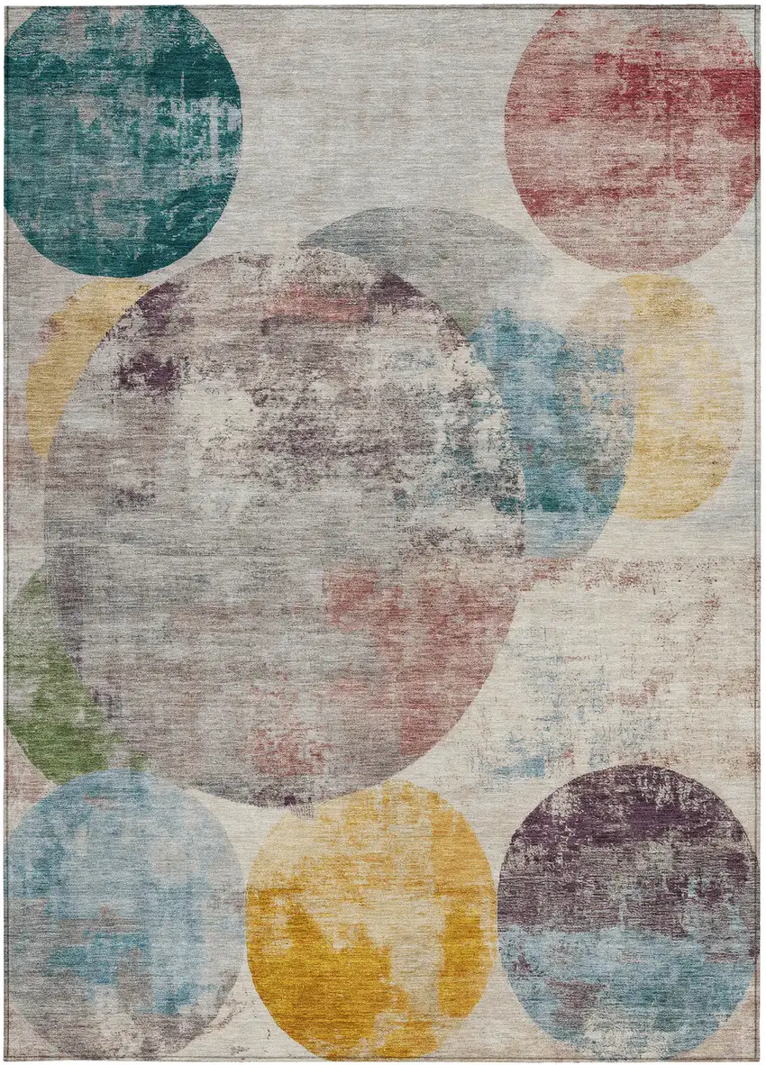 Beige Teal Blue And Gold Geometric Washable Indoor Outdoor Area Rug Photo 3