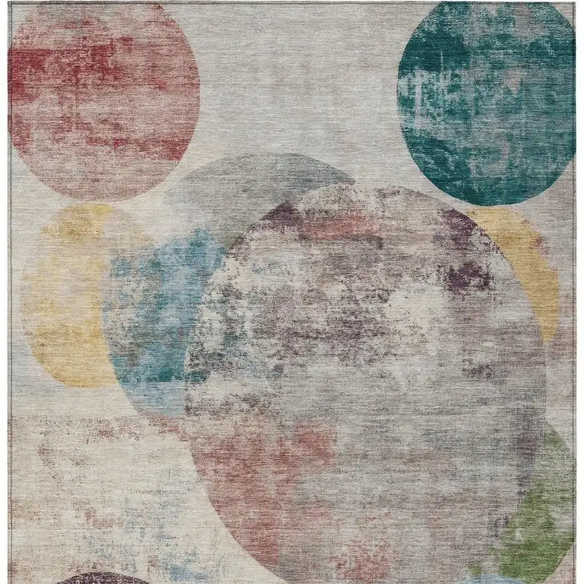 Beige Teal Blue And Gold Geometric Washable Indoor Outdoor Area Rug Photo 2