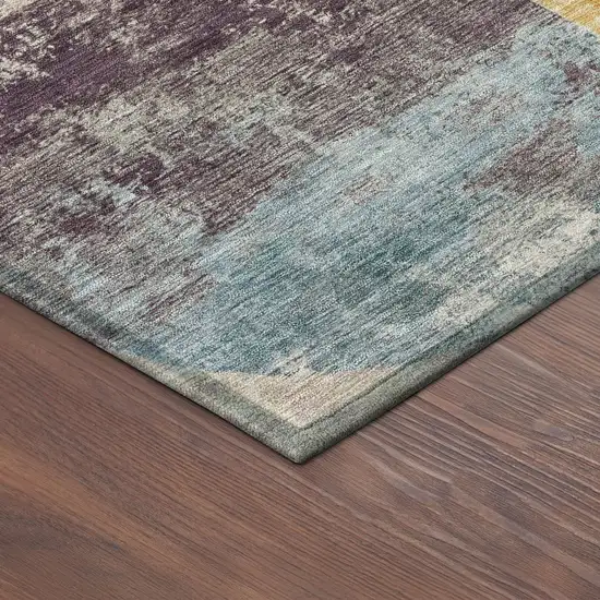 Beige Teal Blue And Gold Geometric Washable Indoor Outdoor Area Rug Photo 5