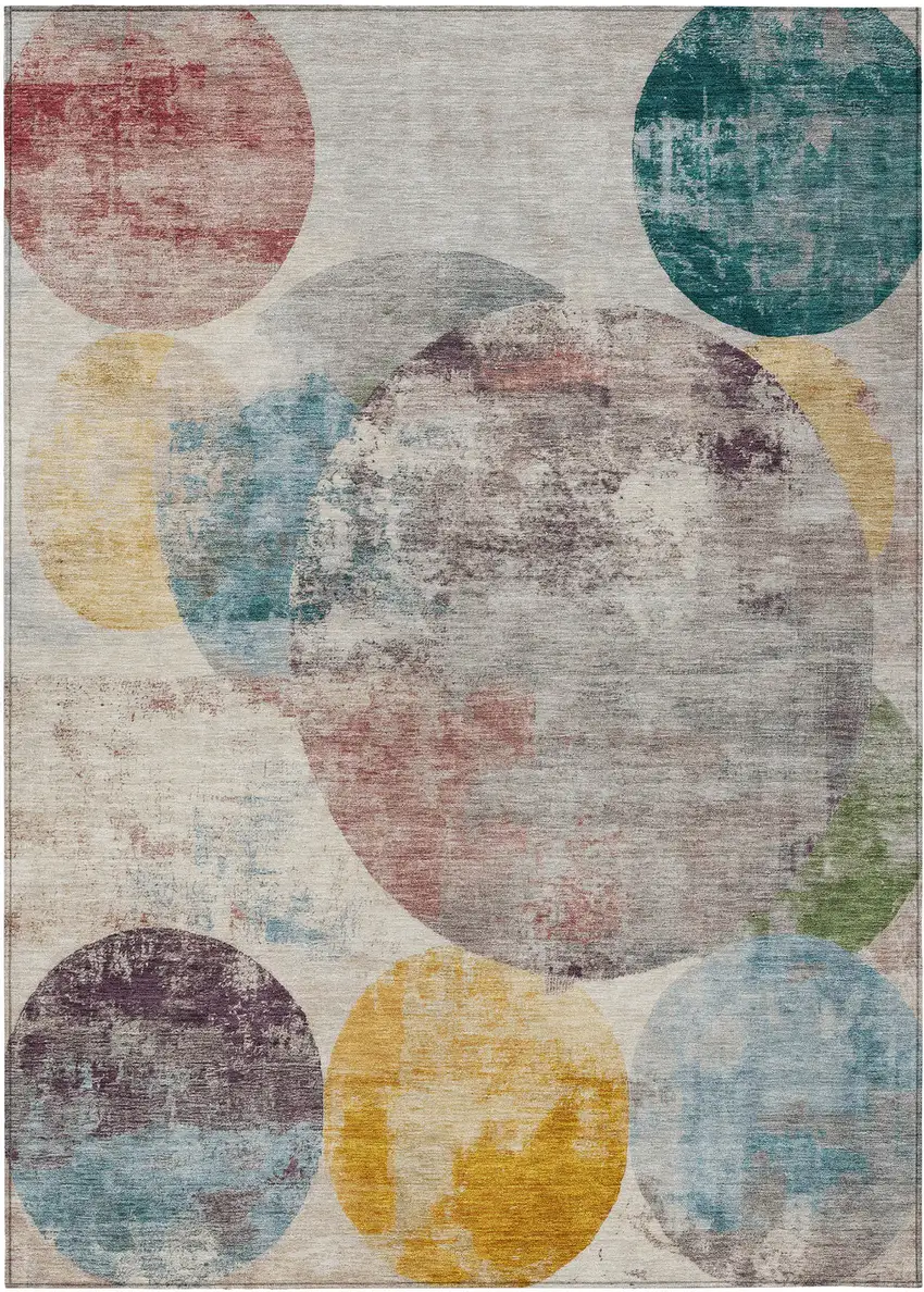 Beige Teal Blue And Gold Geometric Washable Indoor Outdoor Area Rug Photo 1