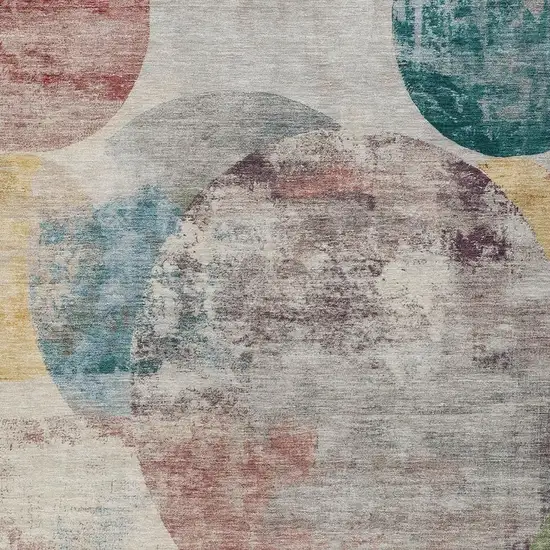 Beige Teal Blue And Gold Geometric Washable Indoor Outdoor Area Rug Photo 2