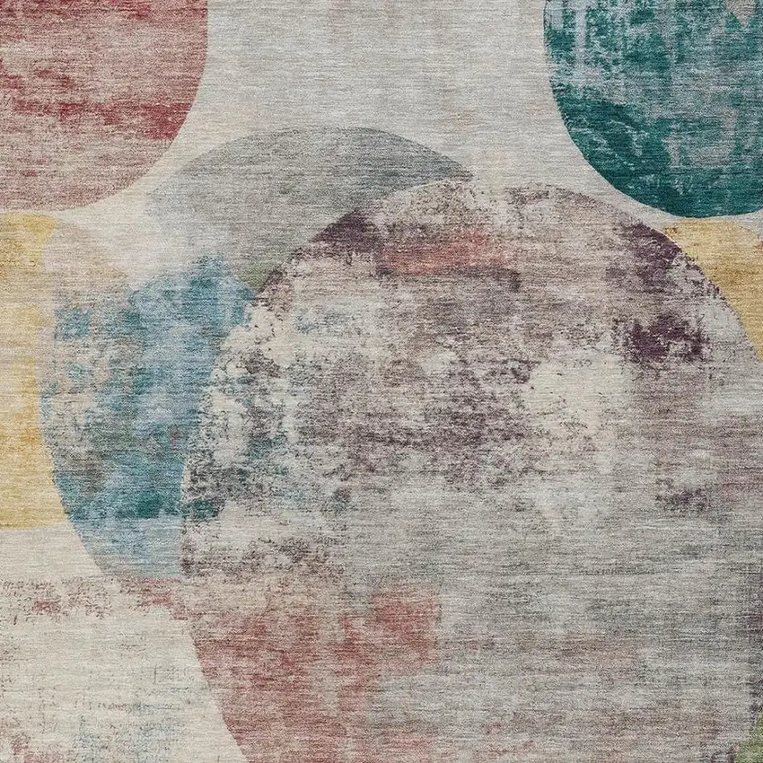 Beige Teal Blue And Gold Geometric Washable Indoor Outdoor Area Rug Photo 2