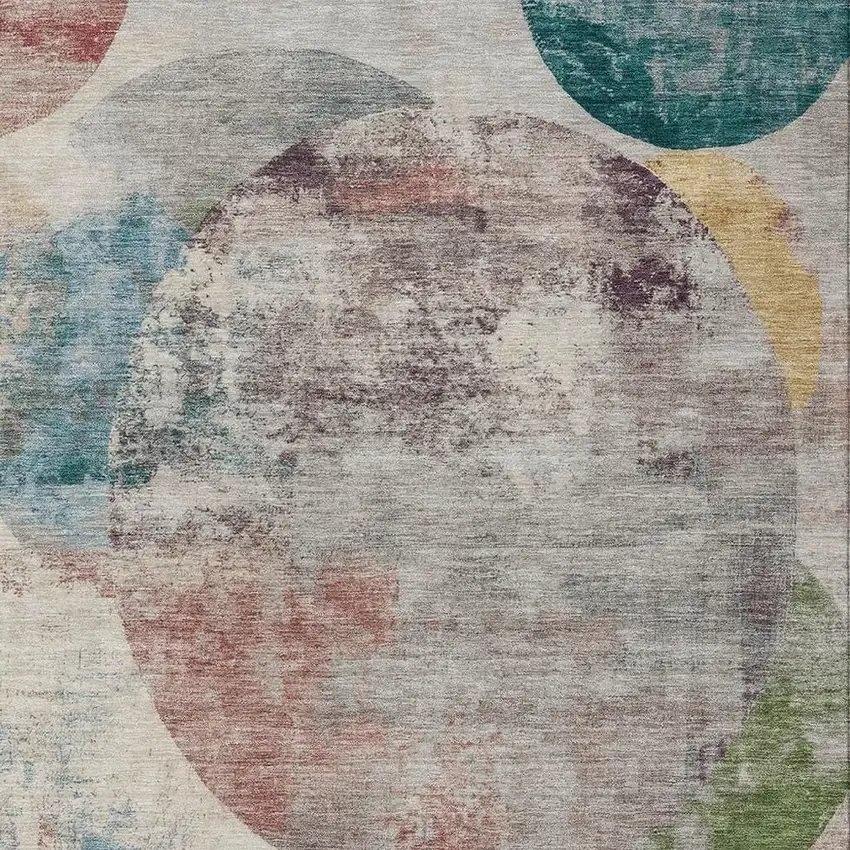 Beige Teal Blue And Gold Geometric Washable Indoor Outdoor Area Rug Photo 2