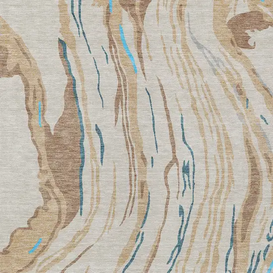 Beige Teal Blue And Ivory Abstract Washable Indoor Outdoor Area Rug Photo 7