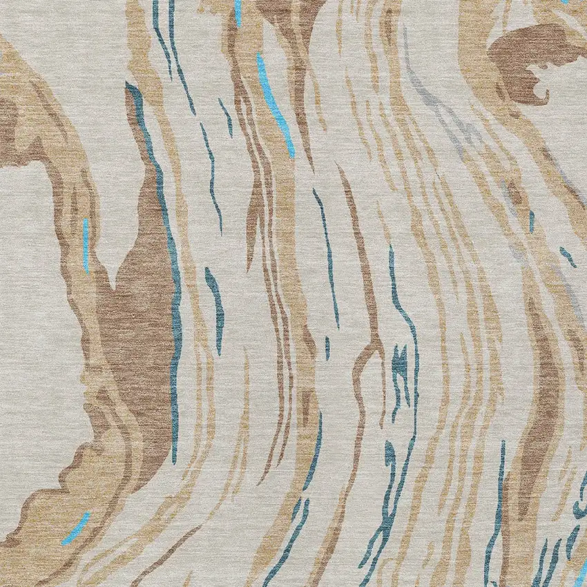 Beige Teal Blue And Ivory Abstract Washable Indoor Outdoor Area Rug Photo 7