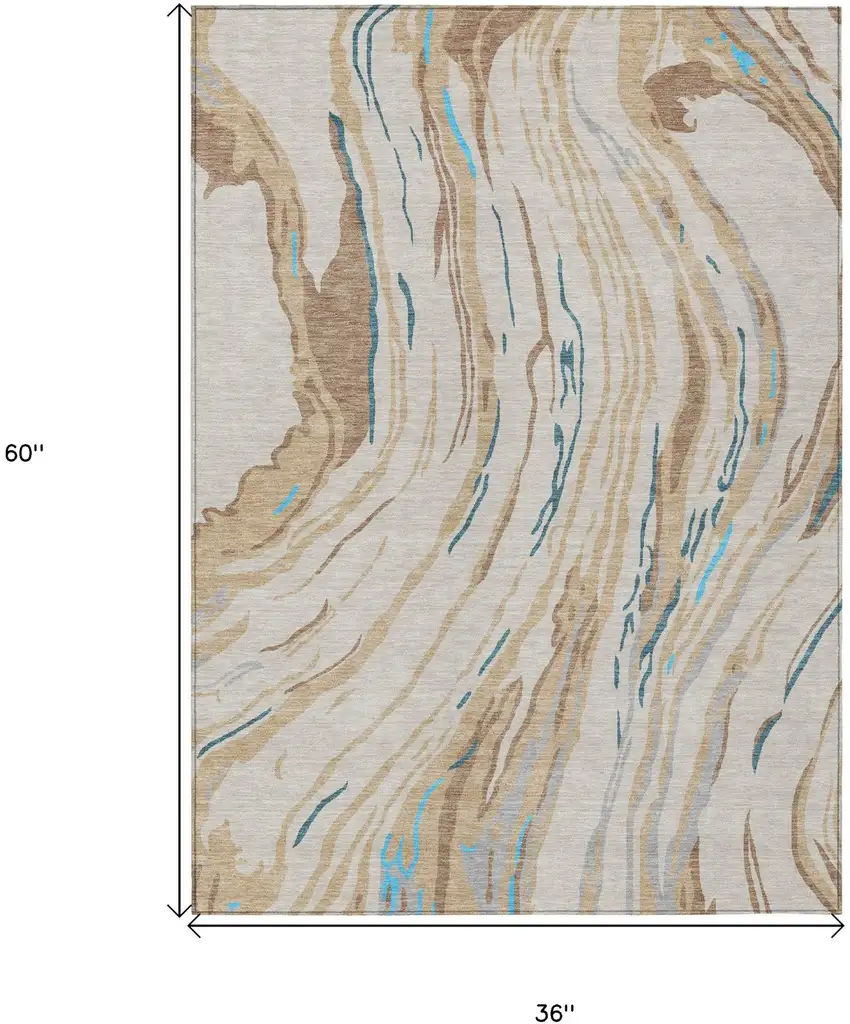 Beige Teal Blue And Ivory Abstract Washable Indoor Outdoor Area Rug Photo 3