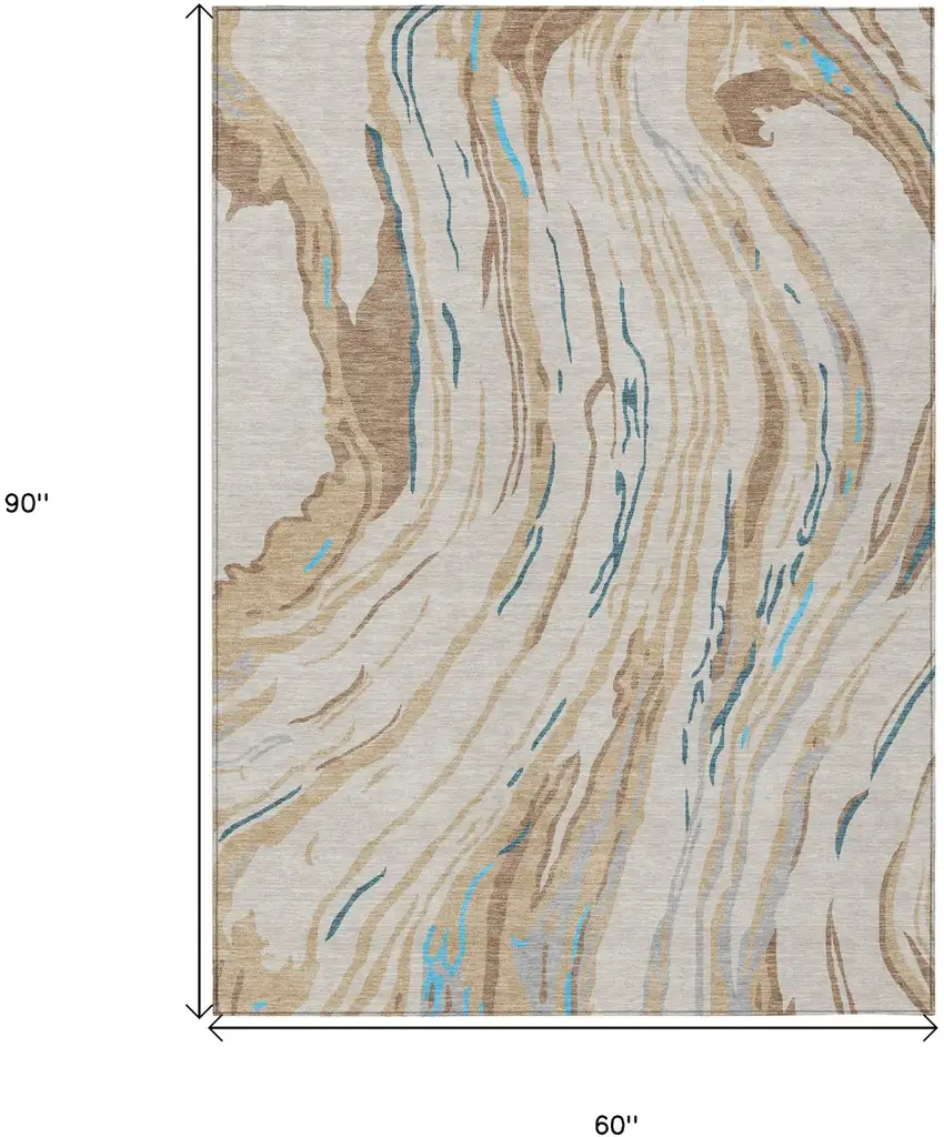 Beige Teal Blue And Ivory Abstract Washable Indoor Outdoor Area Rug Photo 3