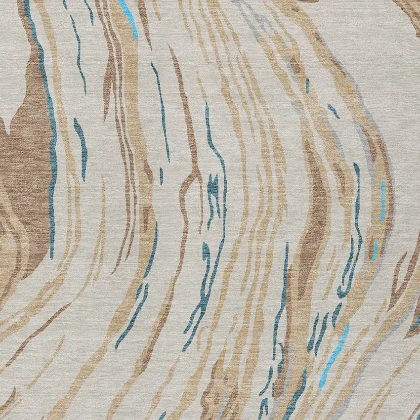 Beige Teal Blue And Ivory Abstract Washable Indoor Outdoor Area Rug Photo 7