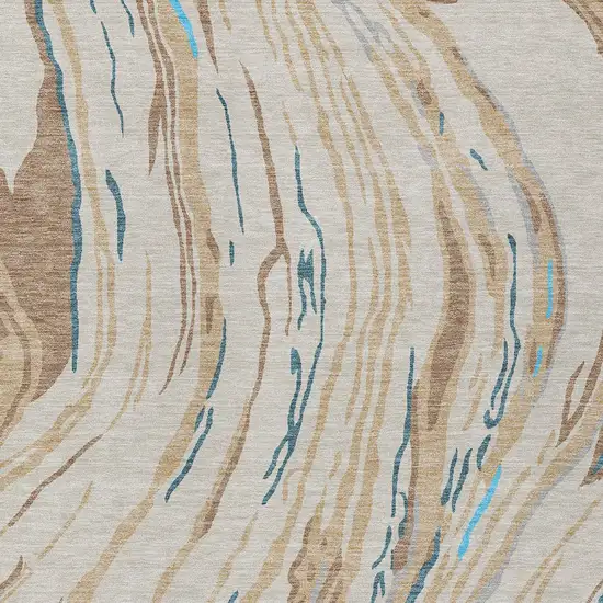 Beige Teal Blue And Ivory Abstract Washable Indoor Outdoor Area Rug Photo 7