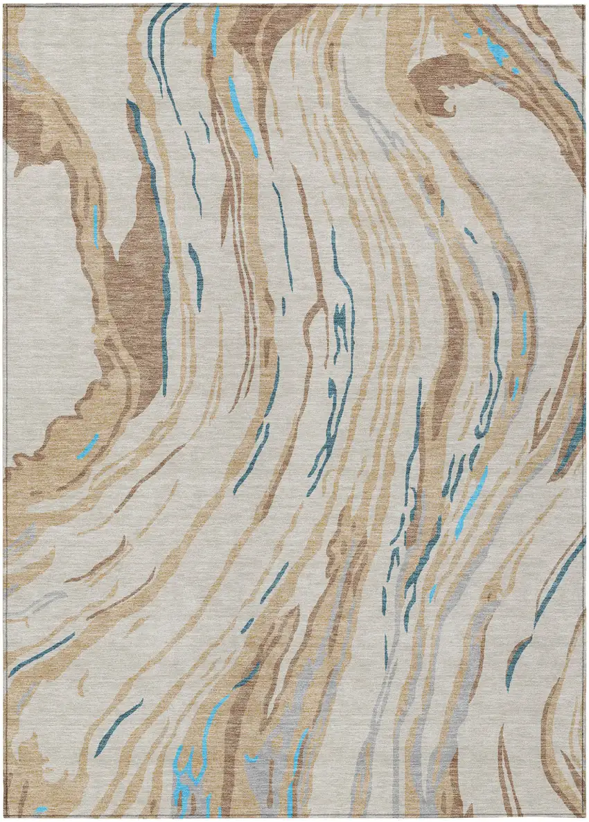 Beige Teal Blue And Ivory Abstract Washable Indoor Outdoor Area Rug Photo 2