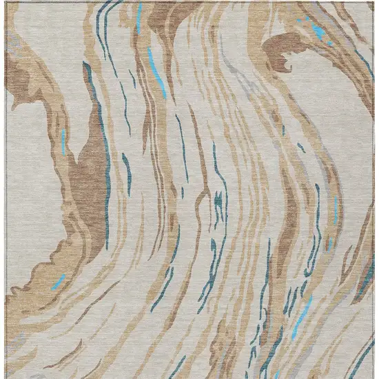Beige Teal Blue And Ivory Abstract Washable Indoor Outdoor Area Rug Photo 7