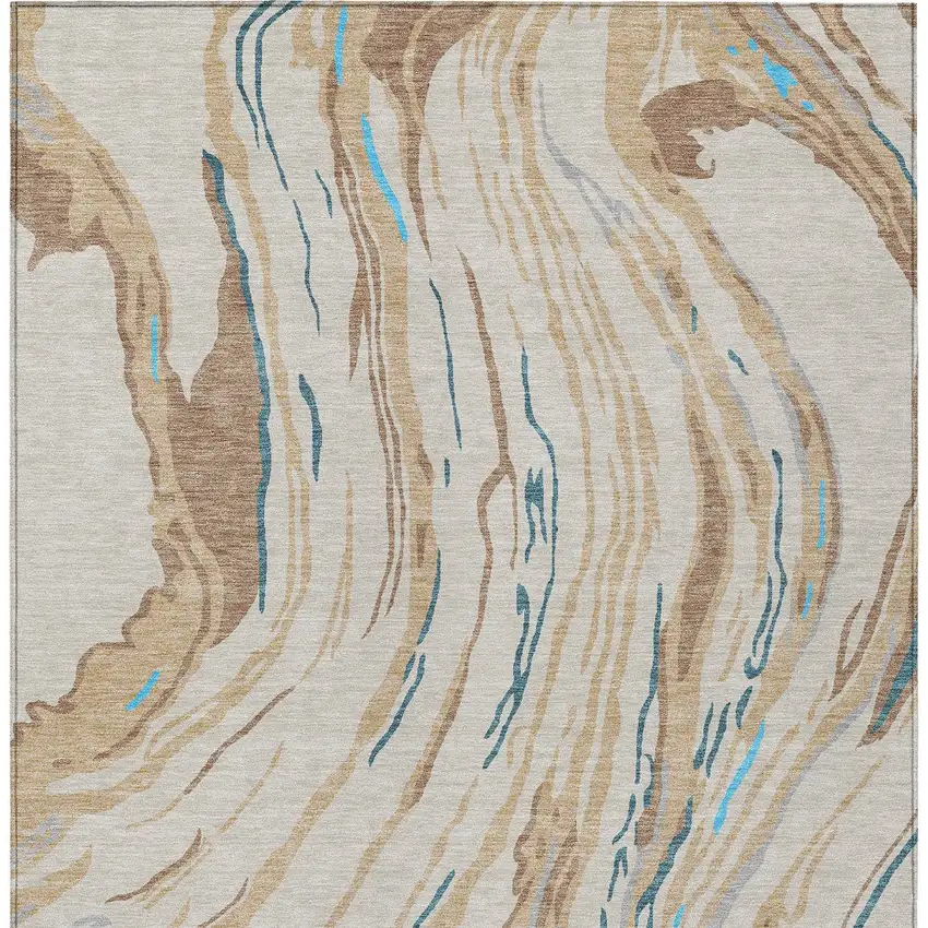 Beige Teal Blue And Ivory Abstract Washable Indoor Outdoor Area Rug Photo 7