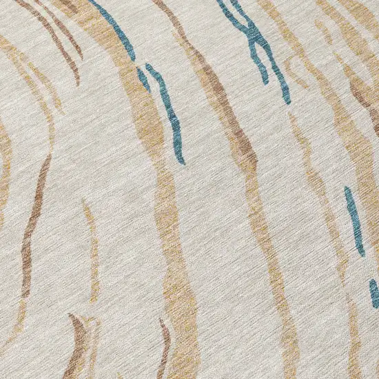 Beige Teal Blue And Ivory Abstract Washable Indoor Outdoor Area Rug Photo 6