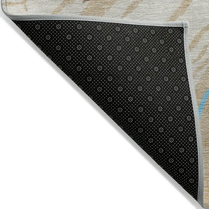 Beige Teal Blue And Ivory Abstract Washable Indoor Outdoor Area Rug Photo 4
