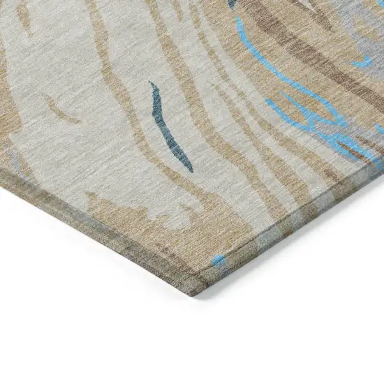 Beige Teal Blue And Ivory Abstract Washable Indoor Outdoor Area Rug Photo 5