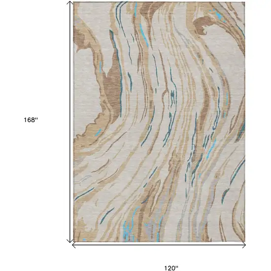 Beige Teal Blue And Ivory Abstract Washable Indoor Outdoor Area Rug Photo 3