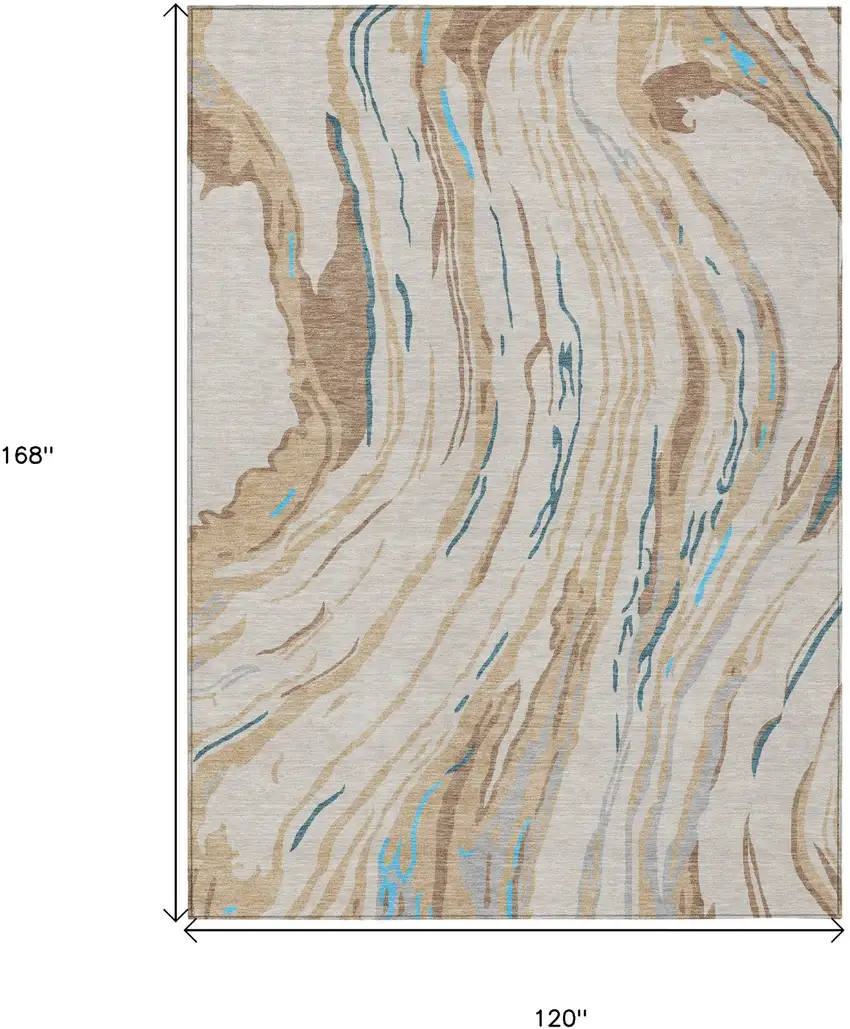 Beige Teal Blue And Ivory Abstract Washable Indoor Outdoor Area Rug Photo 3