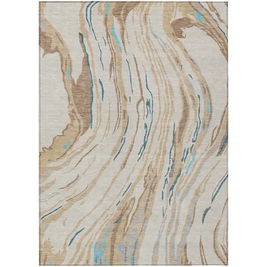 Beige Teal Blue And Ivory Abstract Washable Indoor Outdoor Area Rug Photo 2