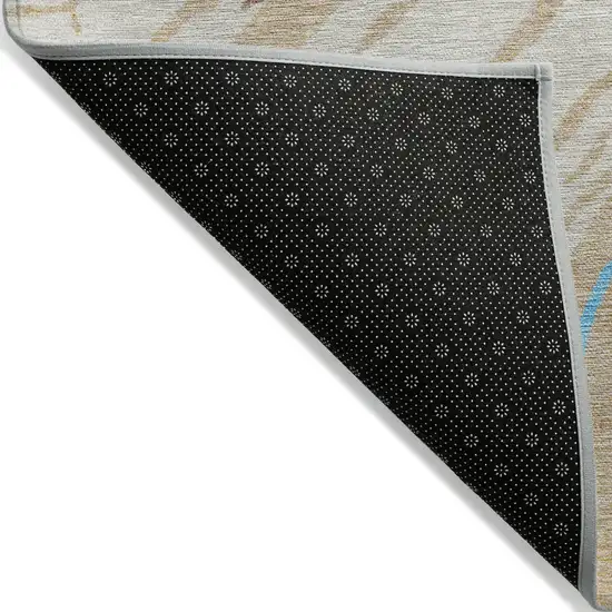 Beige Teal Blue And Ivory Abstract Washable Indoor Outdoor Area Rug Photo 4