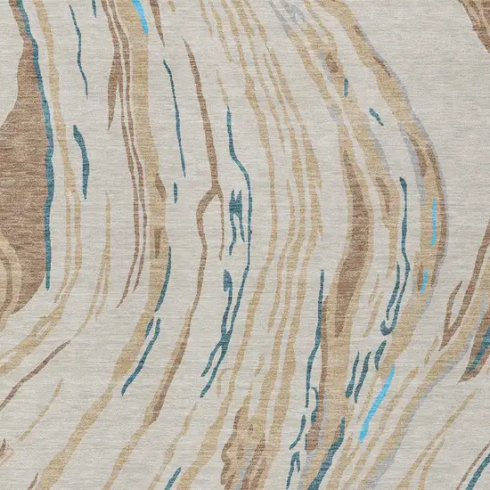 Beige Teal Blue And Ivory Abstract Washable Indoor Outdoor Area Rug Photo 7