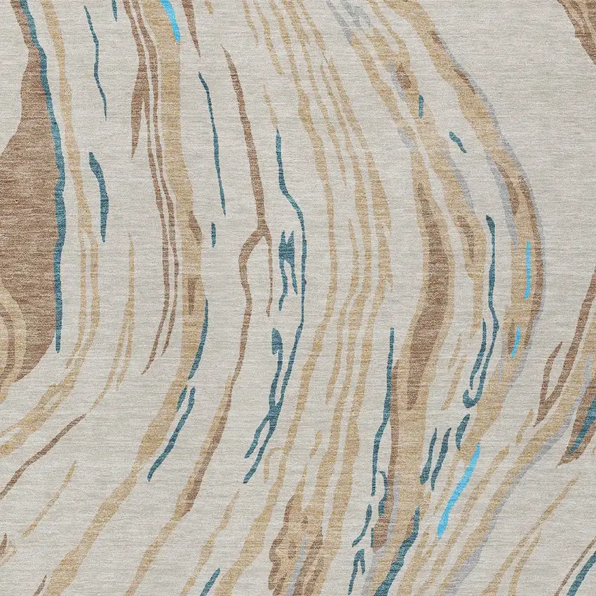 Beige Teal Blue And Ivory Abstract Washable Indoor Outdoor Area Rug Photo 7