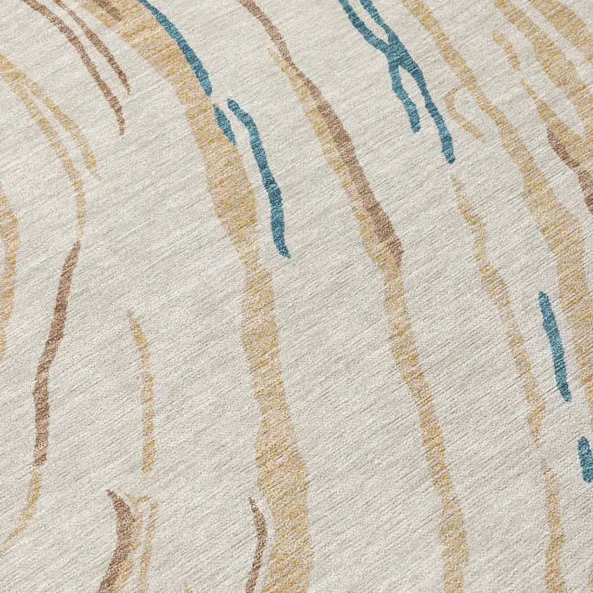 Beige Teal Blue And Ivory Abstract Washable Indoor Outdoor Area Rug Photo 6