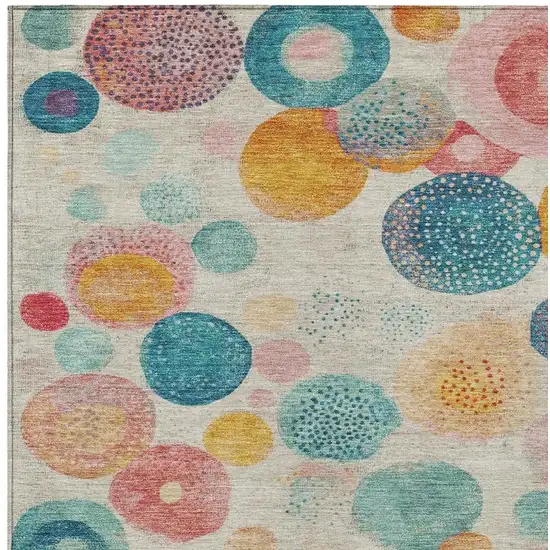 Beige Teal Blue And Orange Geometric Washable Indoor Outdoor Area Rug Photo 3