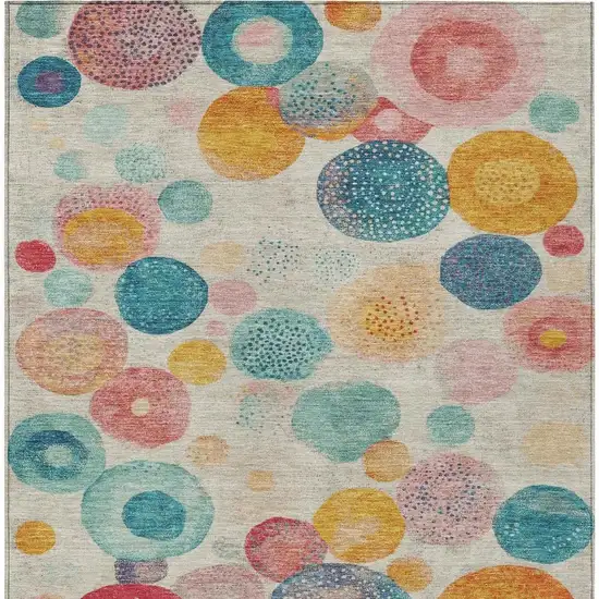 Beige Teal Blue And Orange Geometric Washable Indoor Outdoor Area Rug Photo 4