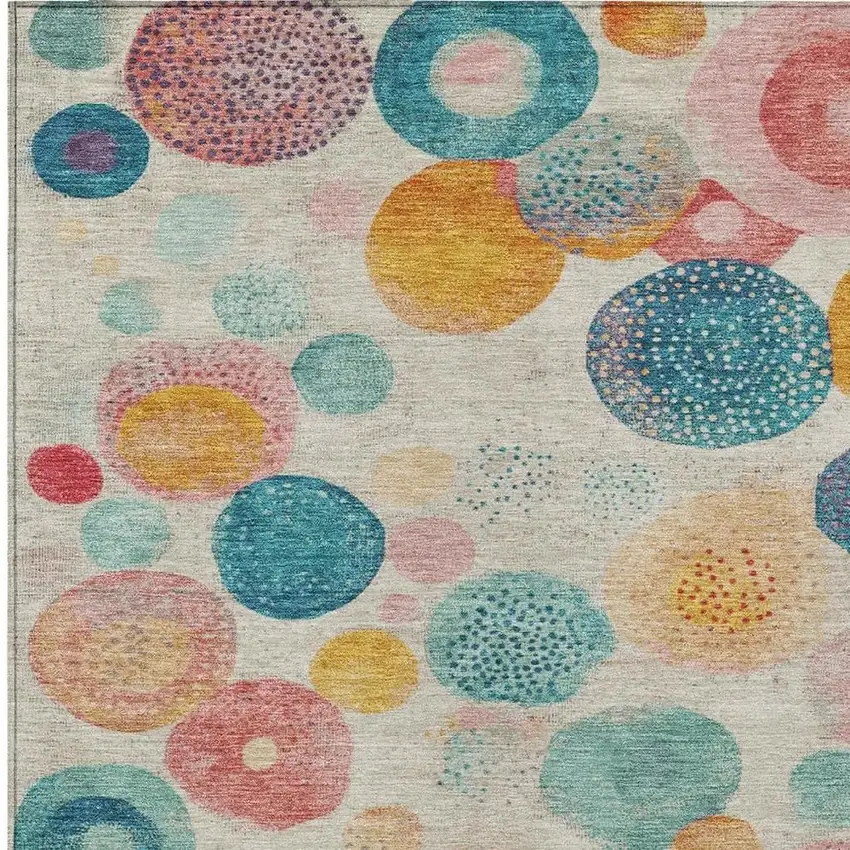 Beige Teal Blue And Orange Geometric Washable Indoor Outdoor Area Rug Photo 4