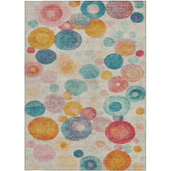 Beige Teal Blue And Orange Geometric Washable Indoor Outdoor Area Rug Photo 4