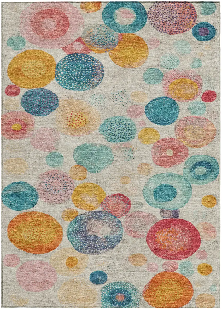 Beige Teal Blue And Orange Geometric Washable Indoor Outdoor Area Rug Photo 4