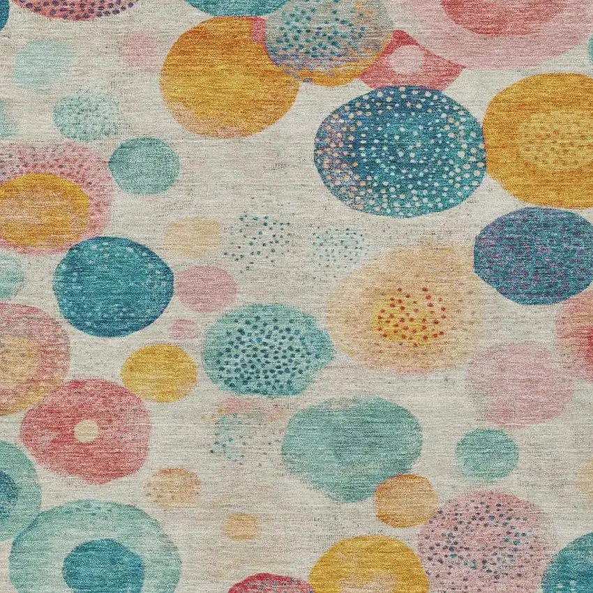 Beige Teal Blue And Orange Geometric Washable Indoor Outdoor Area Rug Photo 4