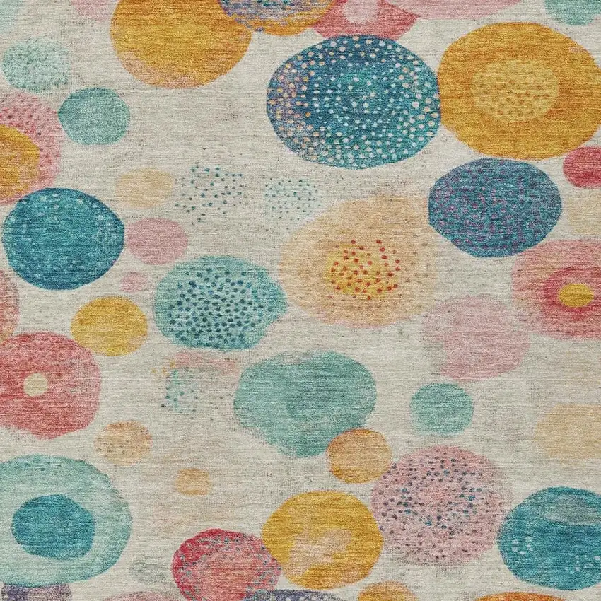 Beige Teal Blue And Orange Geometric Washable Indoor Outdoor Area Rug Photo 4