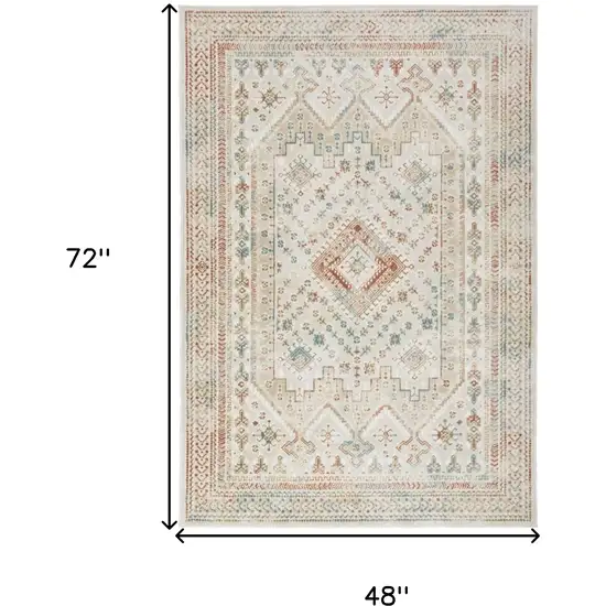 Beige Teal Blue And Orange Oriental Non Skid Area Rug Photo 3