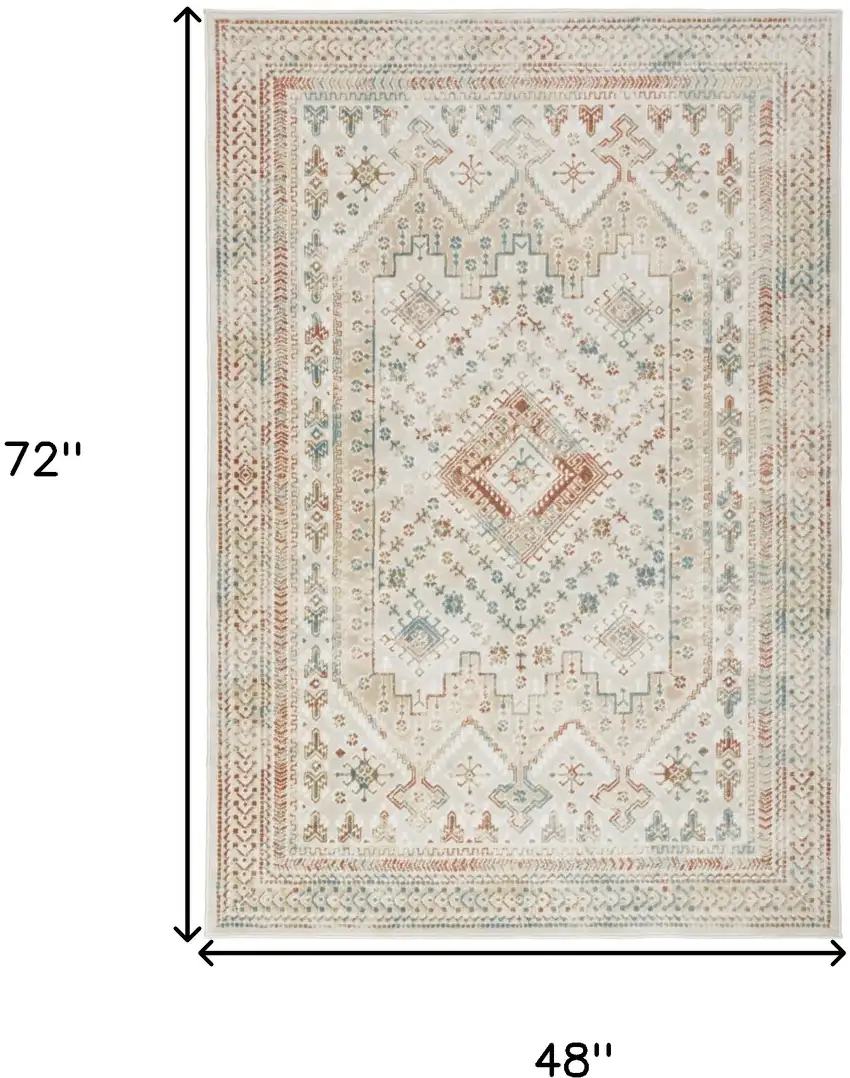 Beige Teal Blue And Orange Oriental Non Skid Area Rug Photo 3