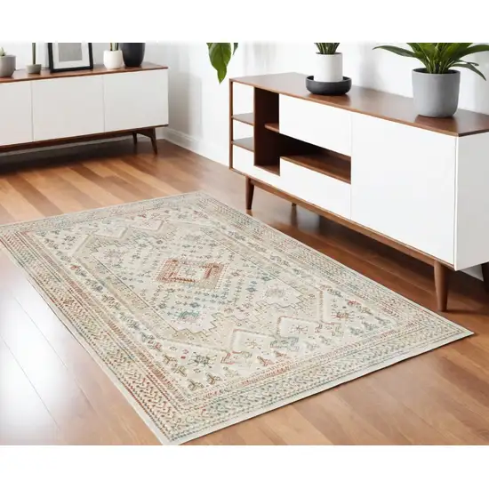 Beige Teal Blue And Orange Oriental Non Skid Area Rug Photo 1