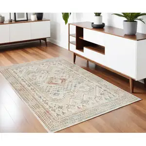 Photo of Beige Teal Blue And Orange Oriental Non Skid Area Rug