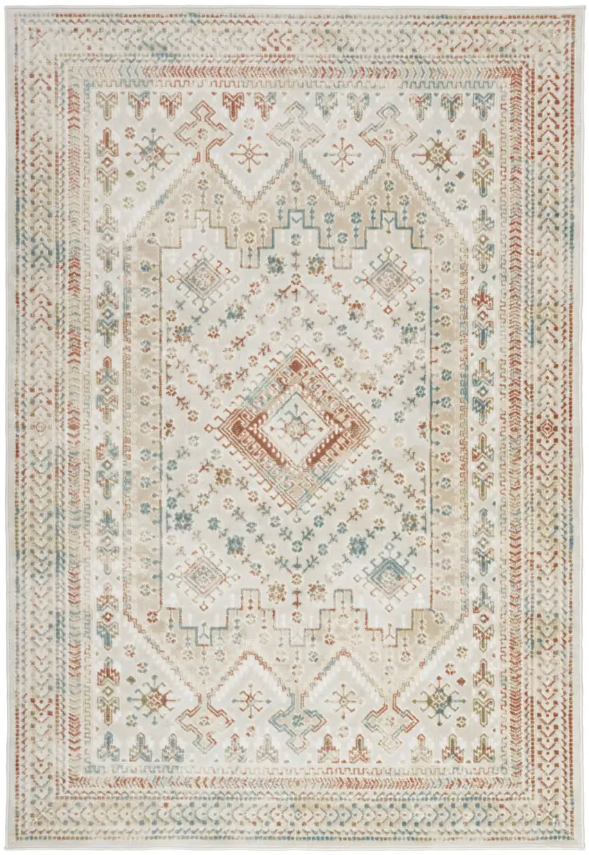 Beige Teal Blue And Orange Oriental Non Skid Area Rug Photo 2