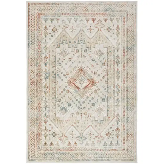Beige Teal Blue And Orange Oriental Non Skid Area Rug Photo 6