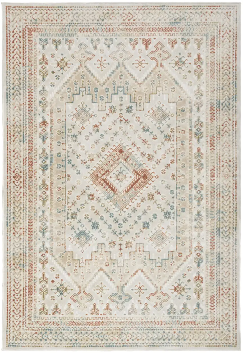 Beige Teal Blue And Orange Oriental Non Skid Area Rug Photo 6